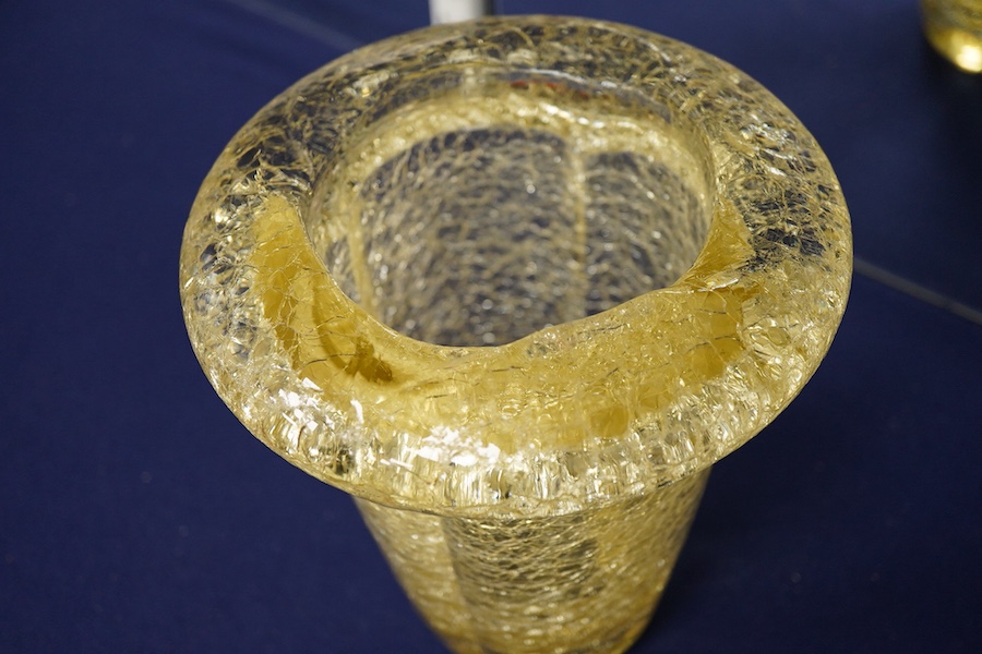 An amber glass vase, crackled effect, after Daum, 23cm high